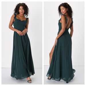 Lulus Dreamy Admiration Emerald Green Ruffled Maxi Dress